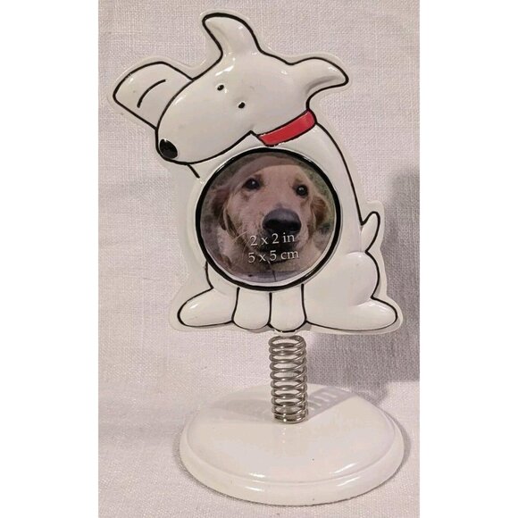 Dog Shaped Picture Frame White Puppy Stand Up Springy Burnes Group 2" X 2" Small - Picture 9 of 9